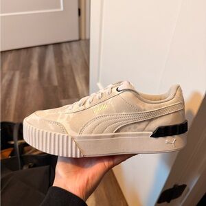 Puma Beige Platform Sneakers with Black Accent